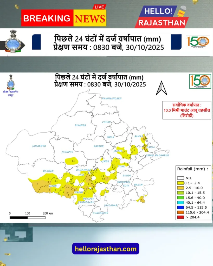 🌦️ राजस्थान मौसम अपडेट 30 अक्टूबर 2025 