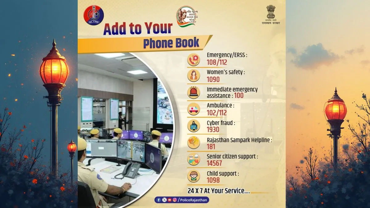 Rajasthan, Emergency Helpline, ERSS, Police, Women Safety, Ambulance, Cyber Helpline, Public Service, 112, 1090